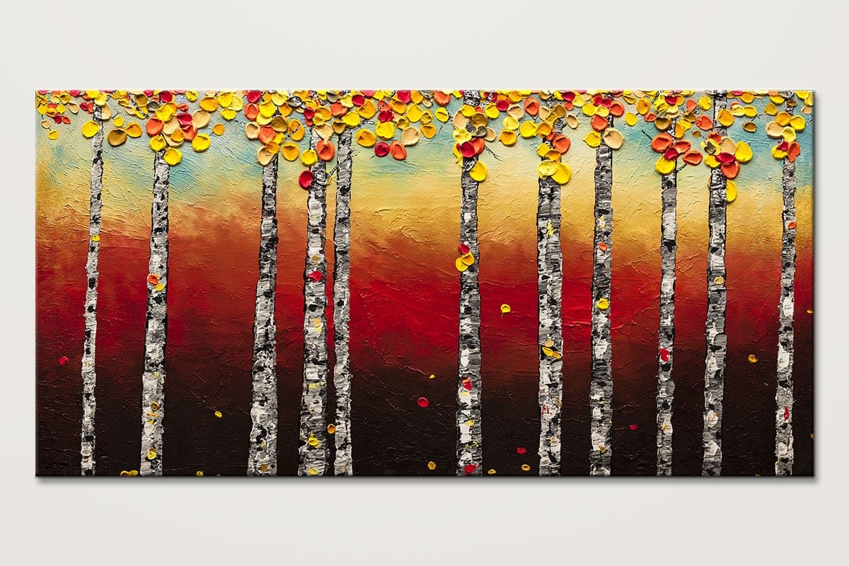 Abstract Art Painting-Autumn Birch Trees-Landscape Abstract Art Paintings by Carmen Guedez - Image