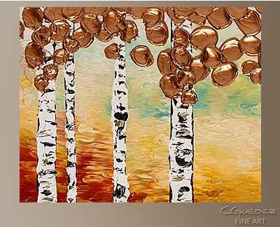 Bedazzling Birches Modern Abstract Art Painting -Wall Art Close Up