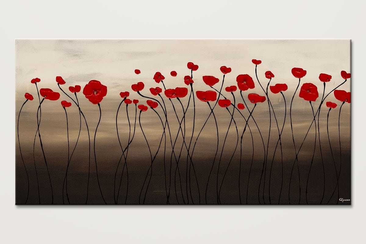 Flowers Art Painting-Fleurs en Rouge-Abstract Art Paintings by Carmen Guedez - Image