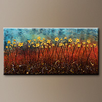 Abstract Art Painting - Golden Flowers - Original Painting