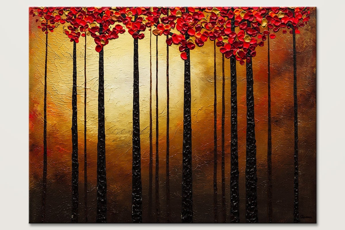 Landscape Abstract Art Painting-Into the Light-Trees Abstract Art Paintings by Carmen Guedez - Image