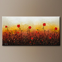 Abstract Art Painting with Red Flowers - Red Flower Garden - Wall Art