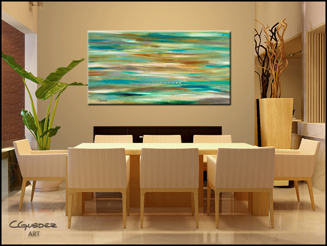 Teal and Aqua-Modern Contemporary Abstract Art Painting Image