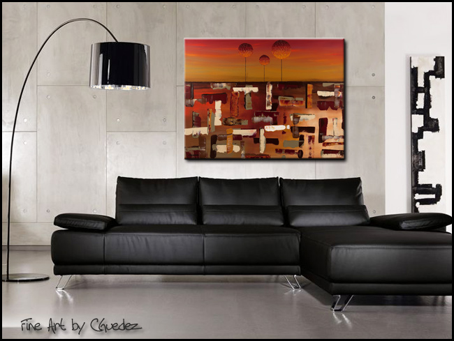 Sunset Trees-Modern Contemporary Abstract Art Painting Image